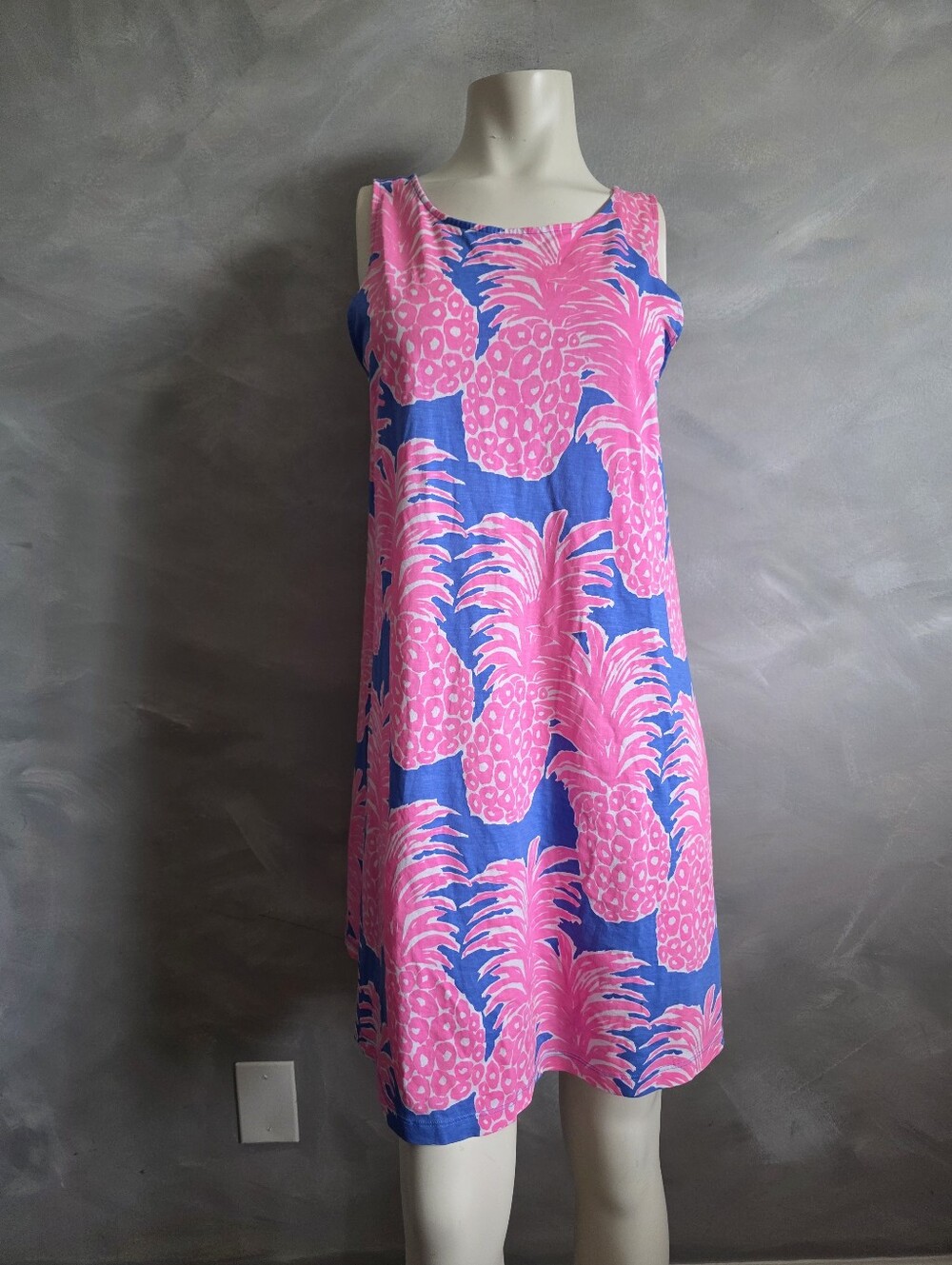 Lilly Pulitzer Kristen Swing Dress "Little Flamenco" Pineapple Print Sz L Pima